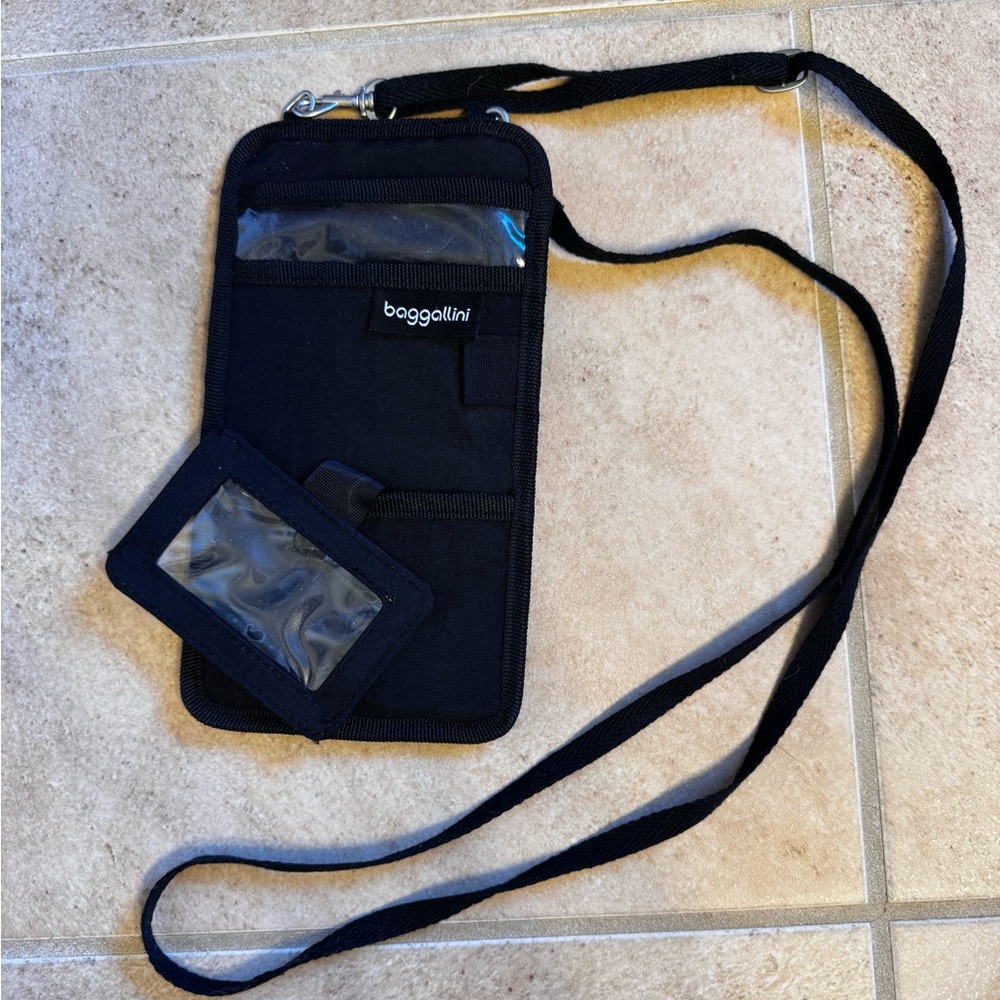 Baggallini Black Crossbody Neck Wallet with ID Window